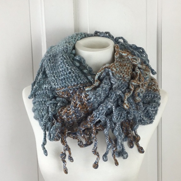 Chunky Knit Alpaca Infinity Scarf Fringe Boho - Picture 1 of 5